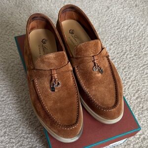 Loro Piana Summer Charms Walk Silky Suede size 38 Saddle Brown